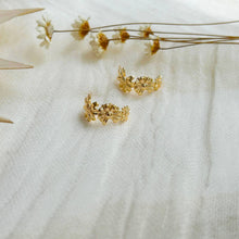 Load image into Gallery viewer, Gold Floral Hoop Earrings