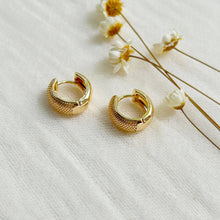 Load image into Gallery viewer, Gold Textured Huggie Hoops