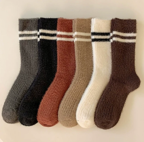 Striped Fuzzy Crew Socks (JREW)