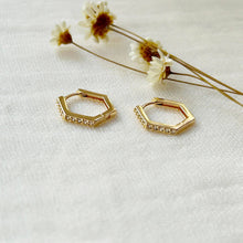 Load image into Gallery viewer, CZ Hexagon Hoops