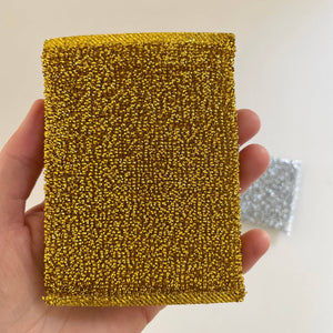 Metallic gold silver rectangle kitchen scouring scrub sponge