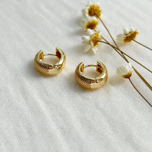 Load image into Gallery viewer, Gold Textured Huggie Hoops
