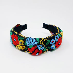 French Floral Embroidered Headband: Red