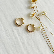 Load image into Gallery viewer, Gold Textured Huggie Hoops