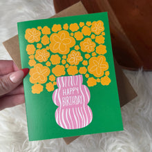 Load image into Gallery viewer, Happy Birthday Yellow Flowers Pink Vase Abstract Card