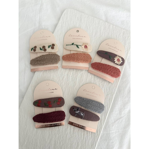 Embroidered Flower Fabric Hair Clips for Kids