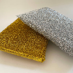Metallic gold silver rectangle kitchen scouring scrub sponge