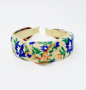 French Floral Embroidered Headband: Red