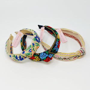 French Floral Embroidered Headband: Indie Pink