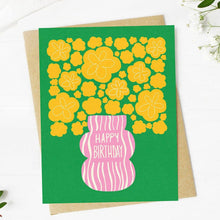 Load image into Gallery viewer, Happy Birthday Yellow Flowers Pink Vase Abstract Card