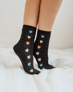 Rainbow Knit Heart Socks