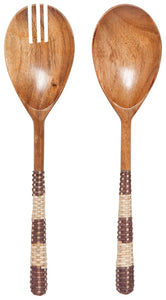 Rattan Acacia Wood Salad Servers Set of 2