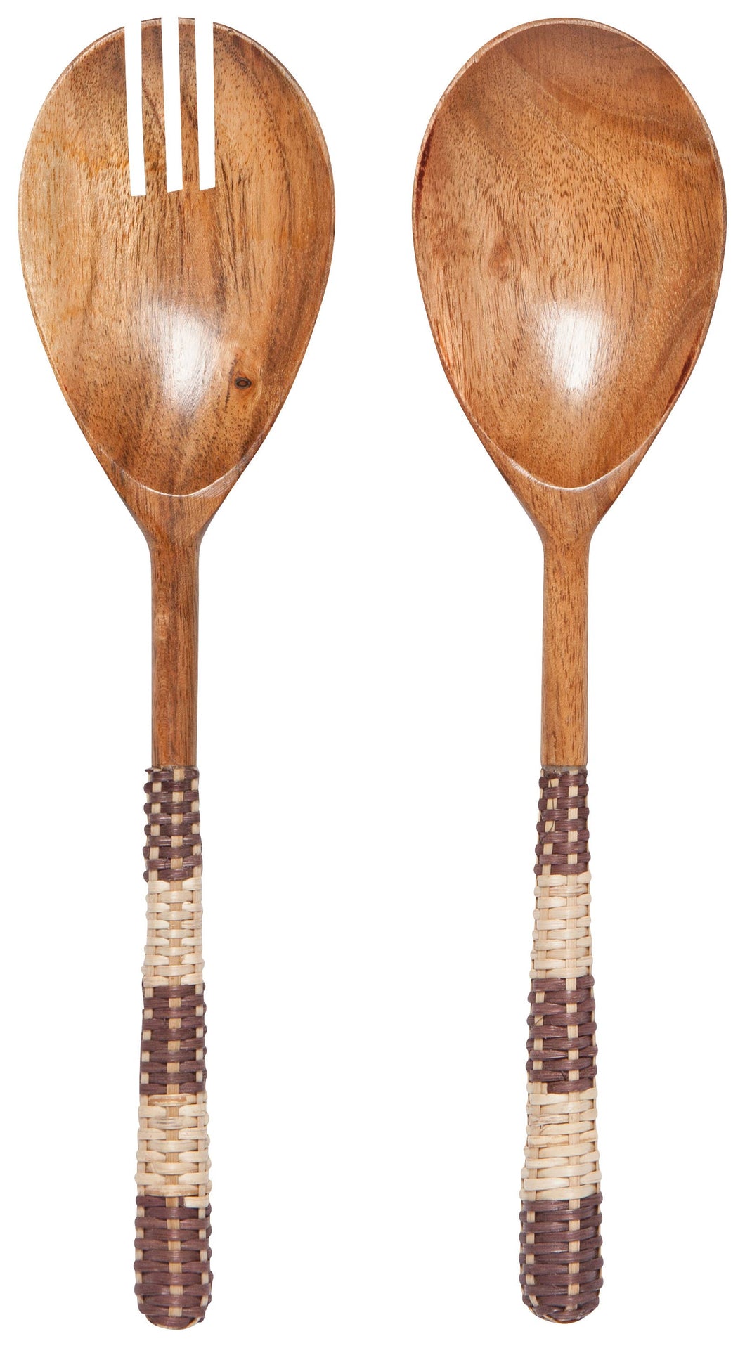 Rattan Acacia Wood Salad Servers Set of 2
