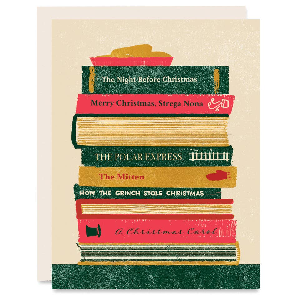 Stack of Christmas Books Holiday Card