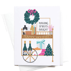 Christmas Liquor Bar Cart Greeting Card