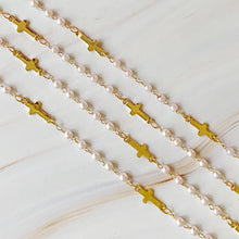 Load image into Gallery viewer, Pearls And Crosses Long Necklace